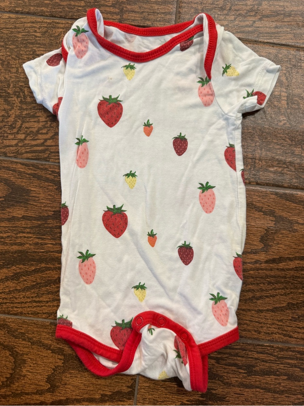 Kyte BABY White Strawberry Print One-Piece with Red Trim